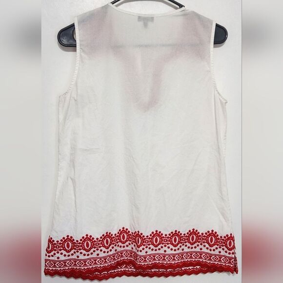 Talbots Sleeveless Aztec White w/ Red Embroidery Cotton Tunic Top Blouse -Size S - Picture 6 of 8
